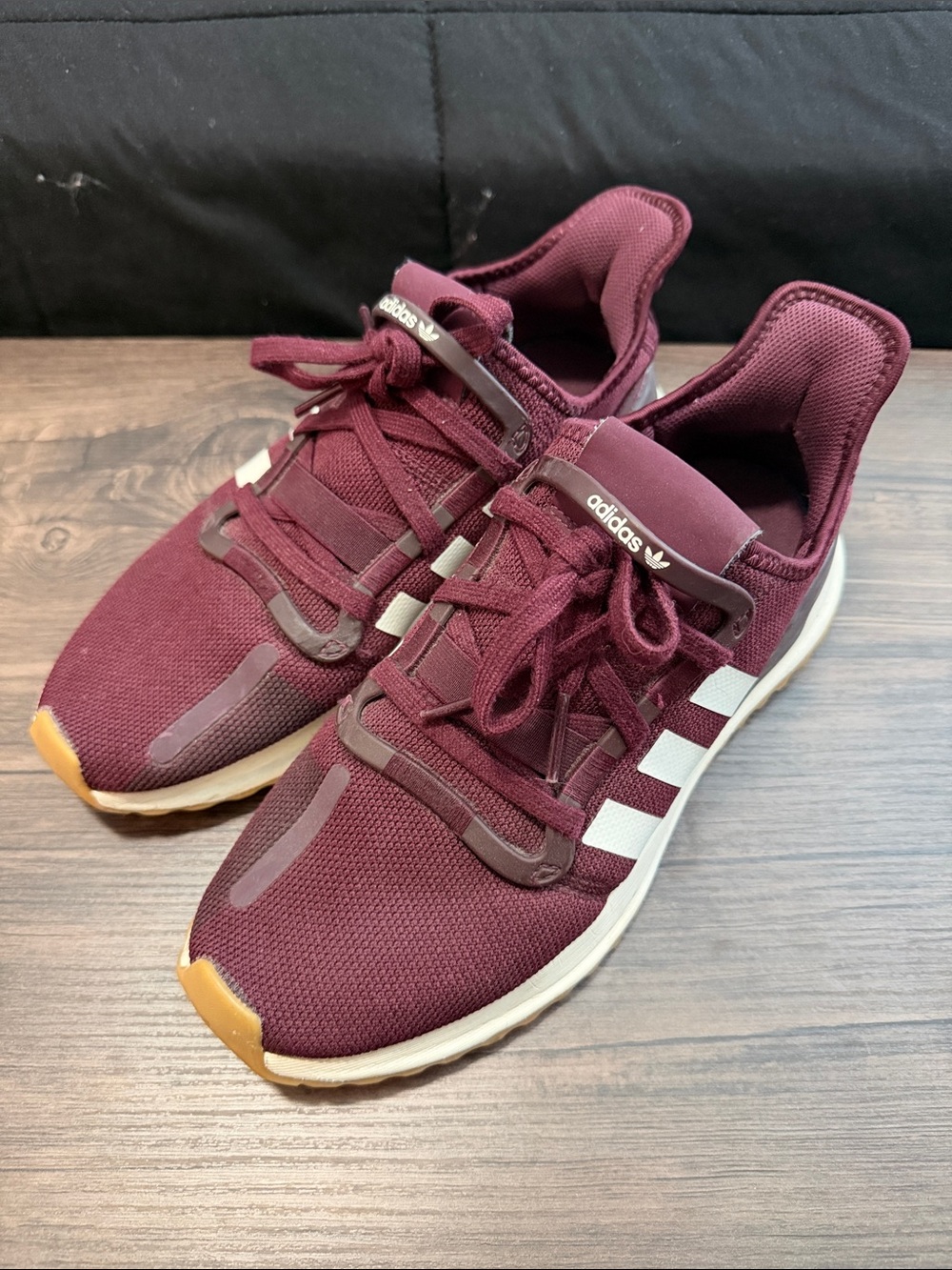 Adidas Burgundy Athletic Sneakers with White Stripes